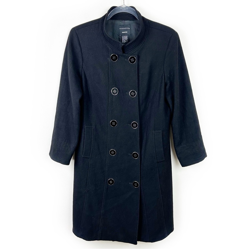 DONCASTER Virgin Wool / Cashmere blend black trench coat longline black size: 10